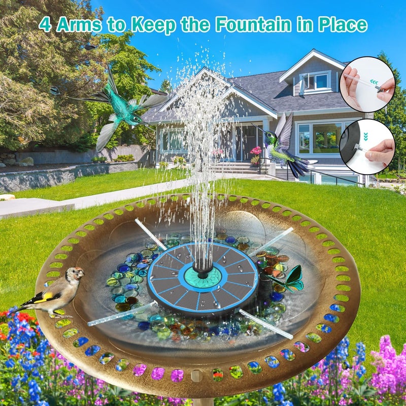GAIZERL Solar Fountain Cyan Flower, Upgrade 3.5W Solar Bird Bath Fountains, Solar Powered Water Fountain with 7 Nozzles, 4 Fixed Pipes for Hummingbirds, Bird Bath, Garden, Pool, and Pond - Image 3